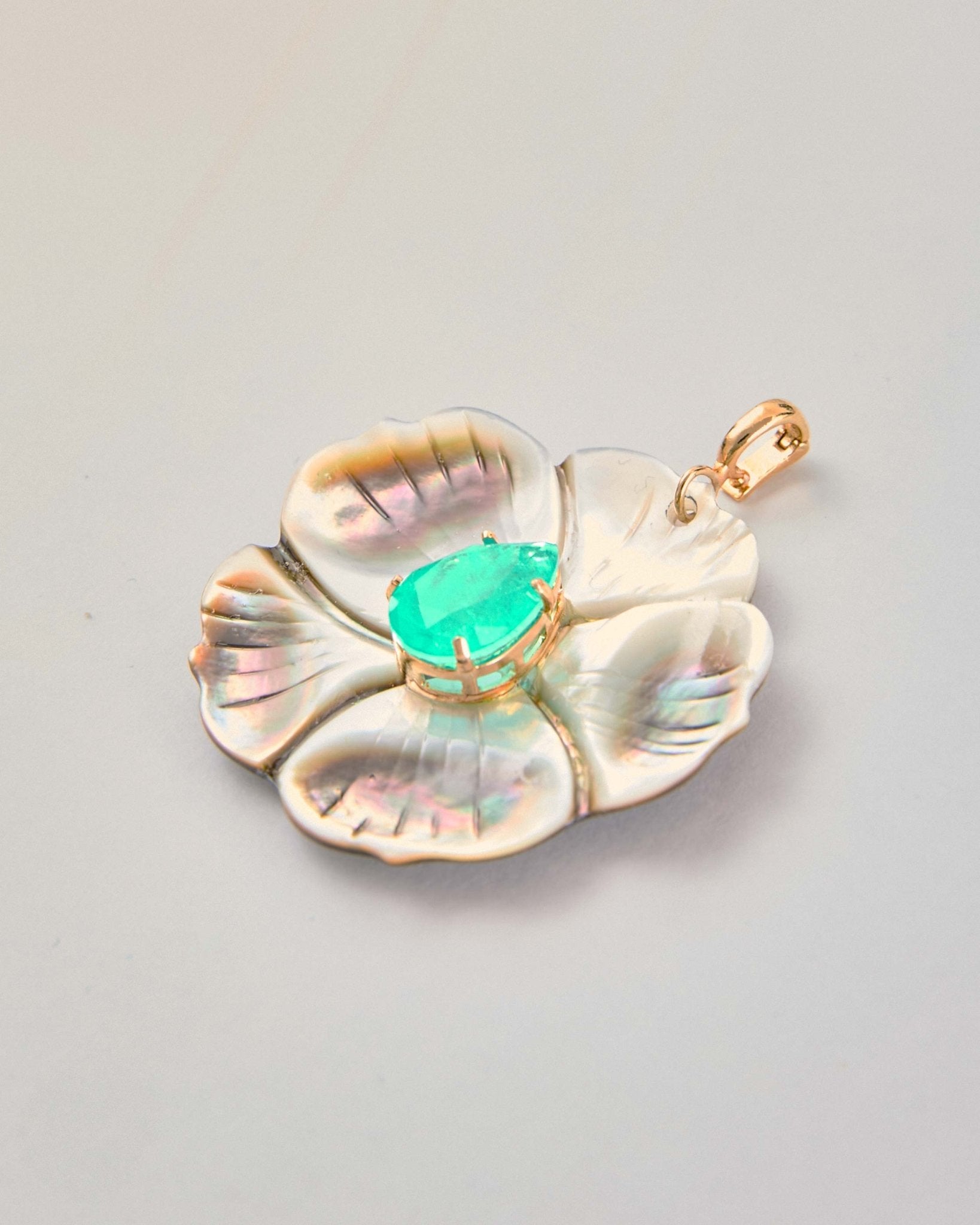 Green Quartz & Mother-of-Pearl Flower Pendant – 18k Gold-Plated | Bonita Jewels of Brazil - Bonita Jewels of Brazil