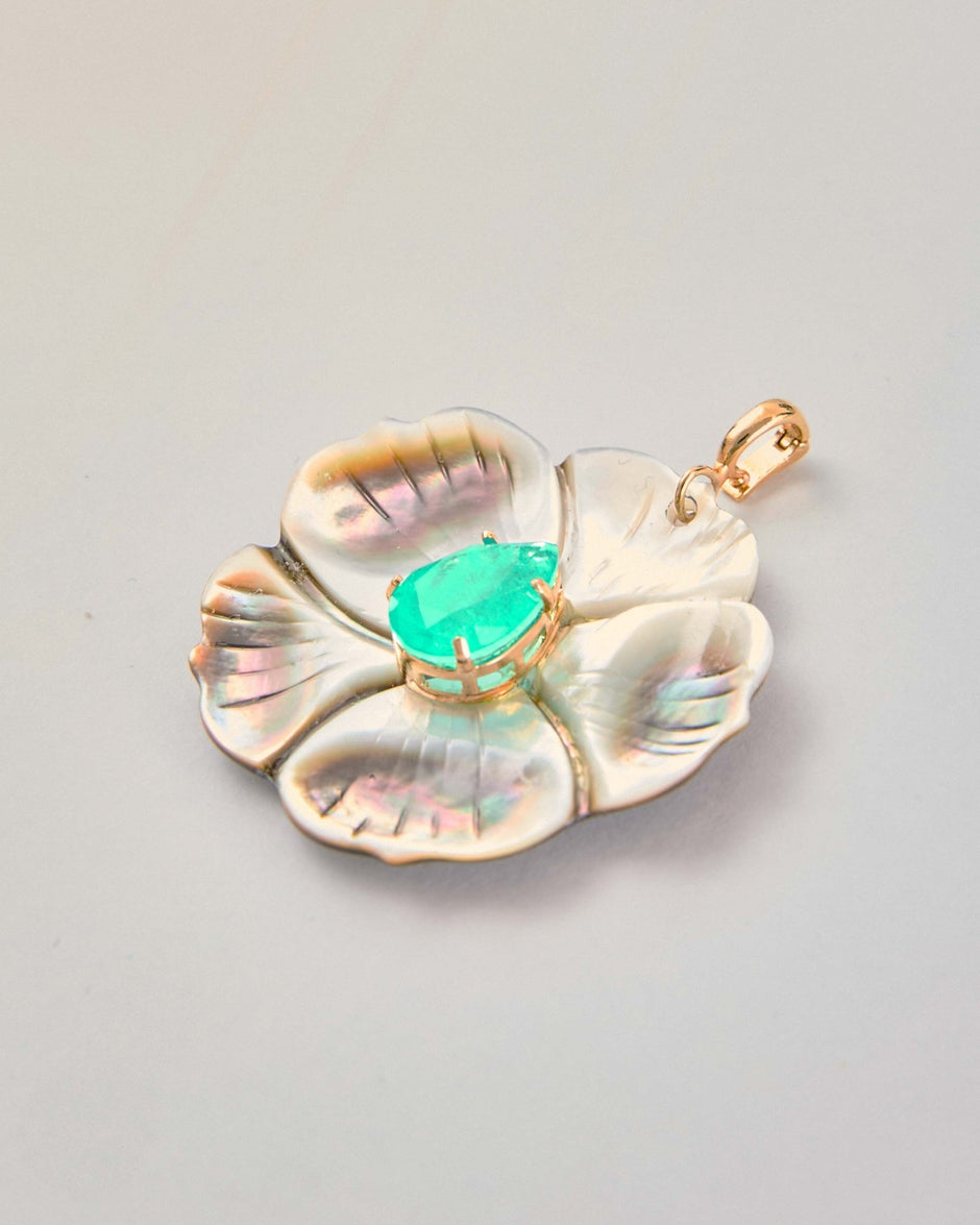 Green Quartz & Mother-of-Pearl Flower Pendant – 18k Gold-Plated | Bonita Jewels of Brazil - Bonita Jewels of Brazil
