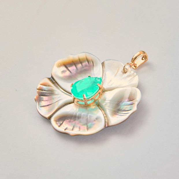 Green Quartz & Mother-of-Pearl Flower Pendant – 18k Gold-Plated | Bonita Jewels of Brazil - Bonita Jewels of Brazil