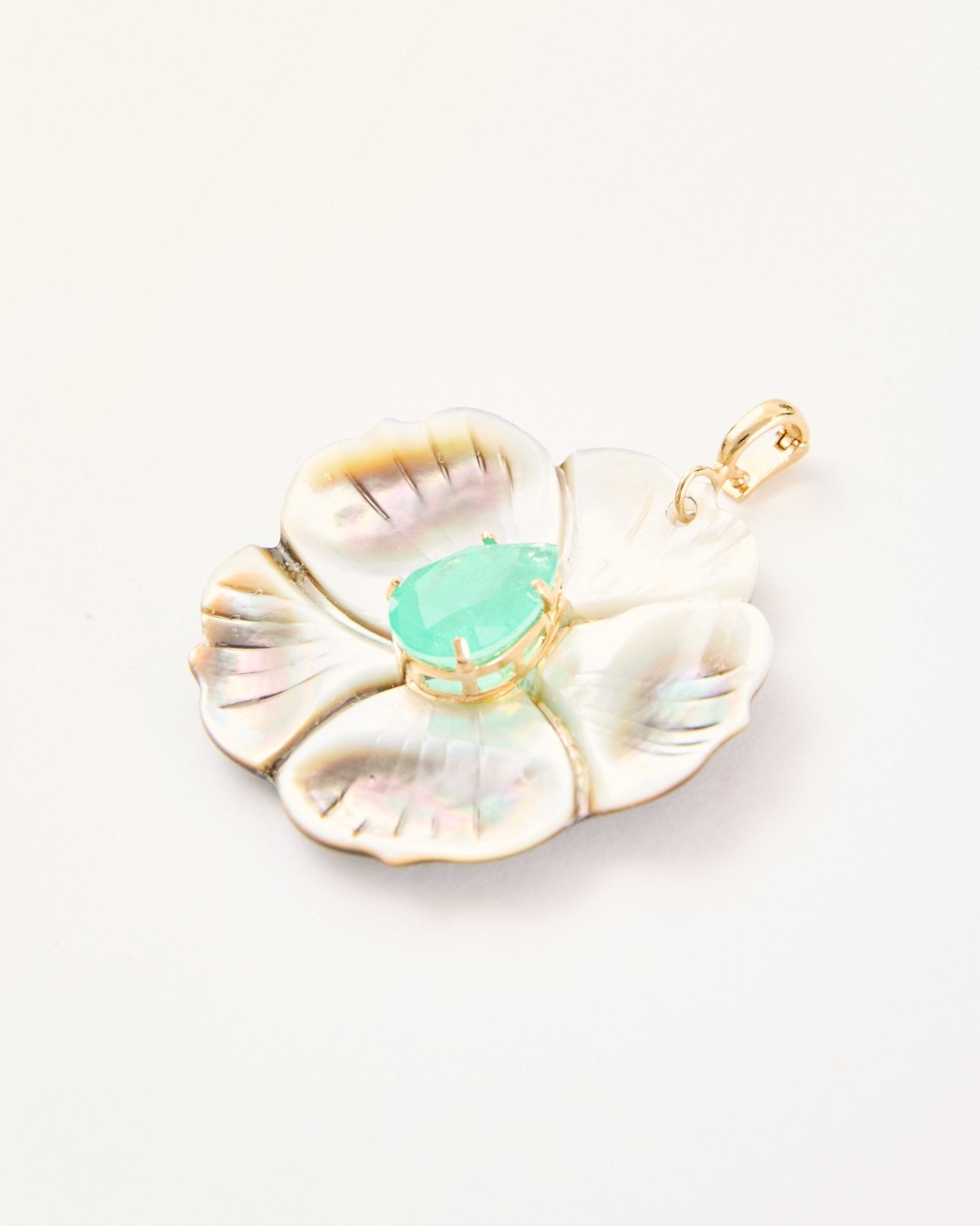 Green Quartz & Mother - of - Pearl Flower Pendant – 18k Gold - Plated | Bonita Jewels of Brazil - Bonita Jewels of Brazil