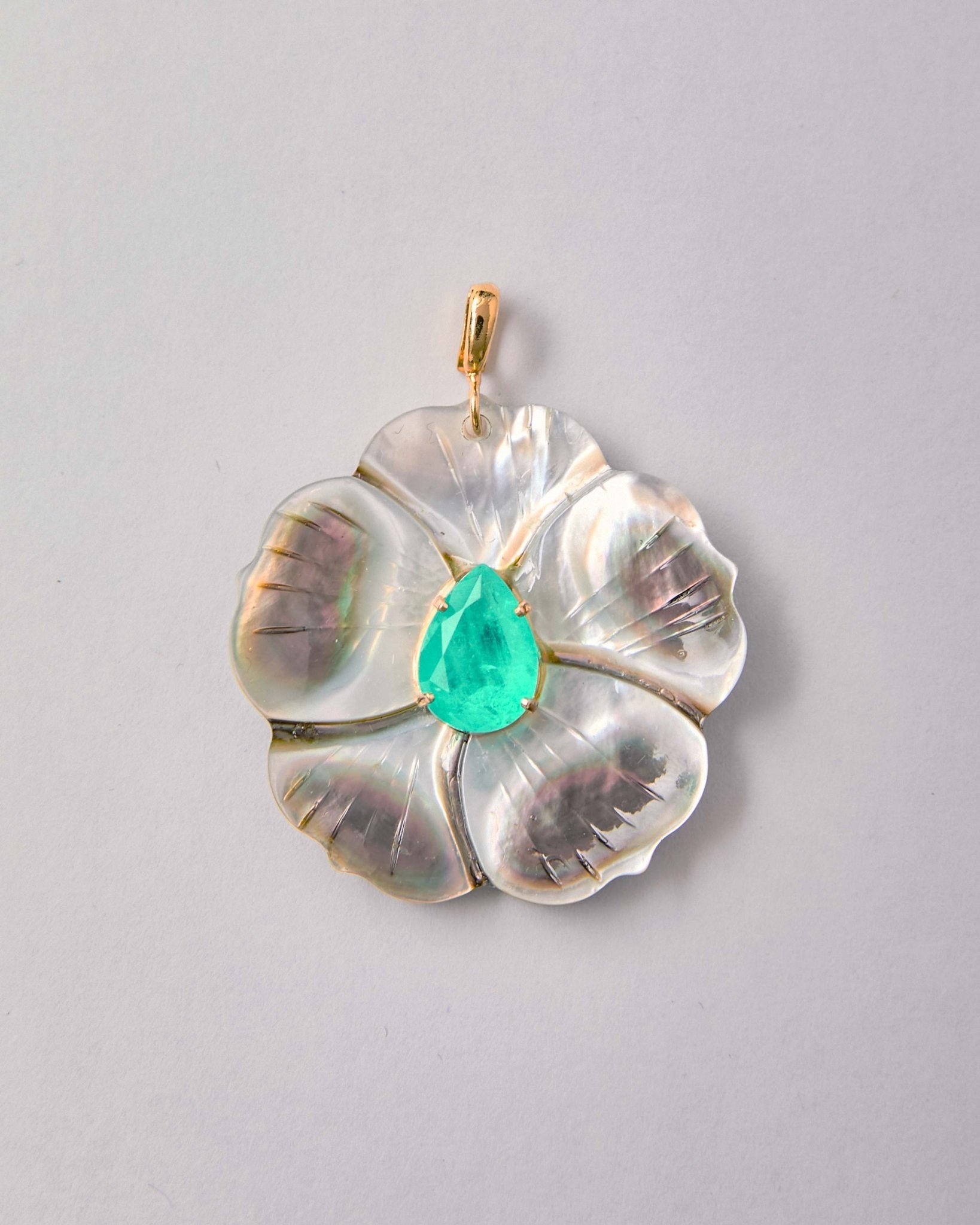 Green Quartz & Mother-of-Pearl Flower Pendant – 18k Gold-Plated | Bonita Jewels of Brazil - Bonita Jewels of Brazil