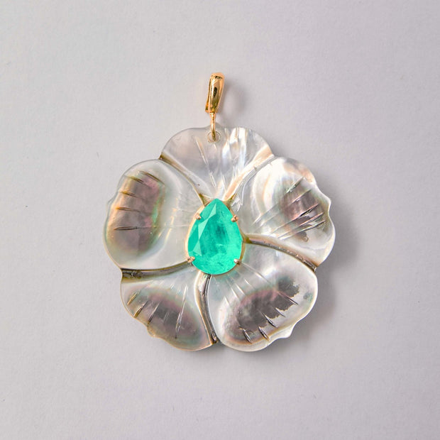 Green Quartz & Mother-of-Pearl Flower Pendant – 18k Gold-Plated | Bonita Jewels of Brazil - Bonita Jewels of Brazil