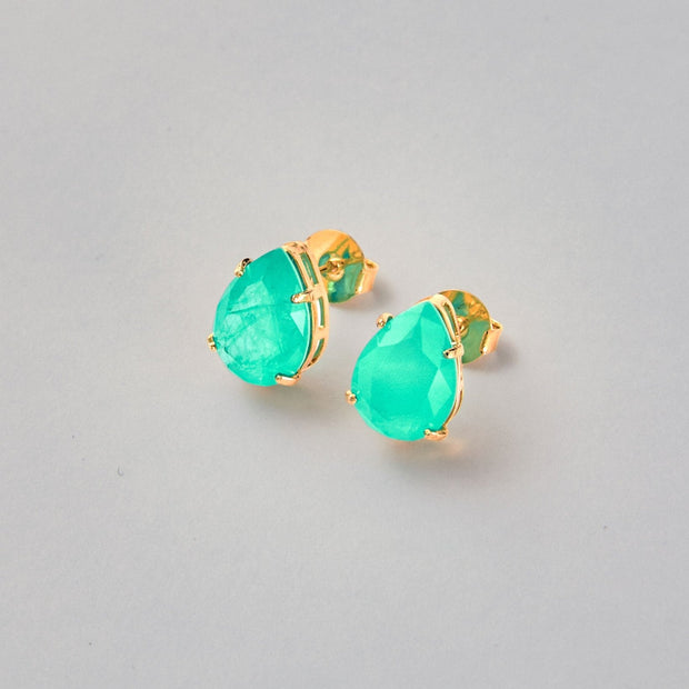 Green Quartz Stud Earrings – 18k Gold-Plated | Bonita Jewels of Brazil - Bonita Jewels of Brazil