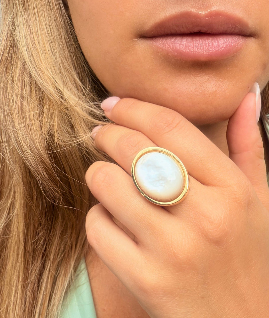 Mother of Pearl Adjustable Ring – 18k Gold - Plated | Bonita Jewels of Brazil - Bonita Jewels of Brazil