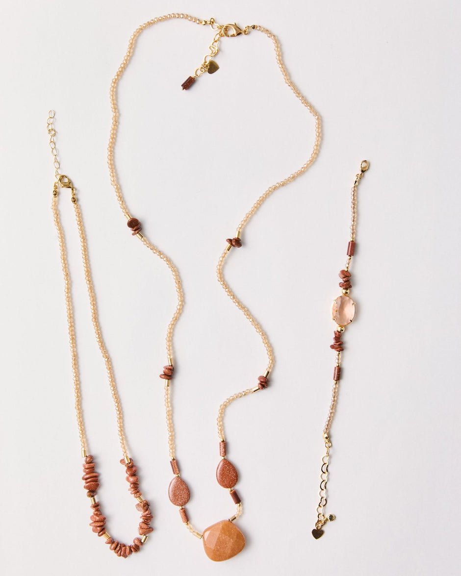 Natal Collection – Sunstone & Carnelian Agate Necklace & Bracelet Set | Bonita Jewels of Brazil - Bonita Jewels of Brazil