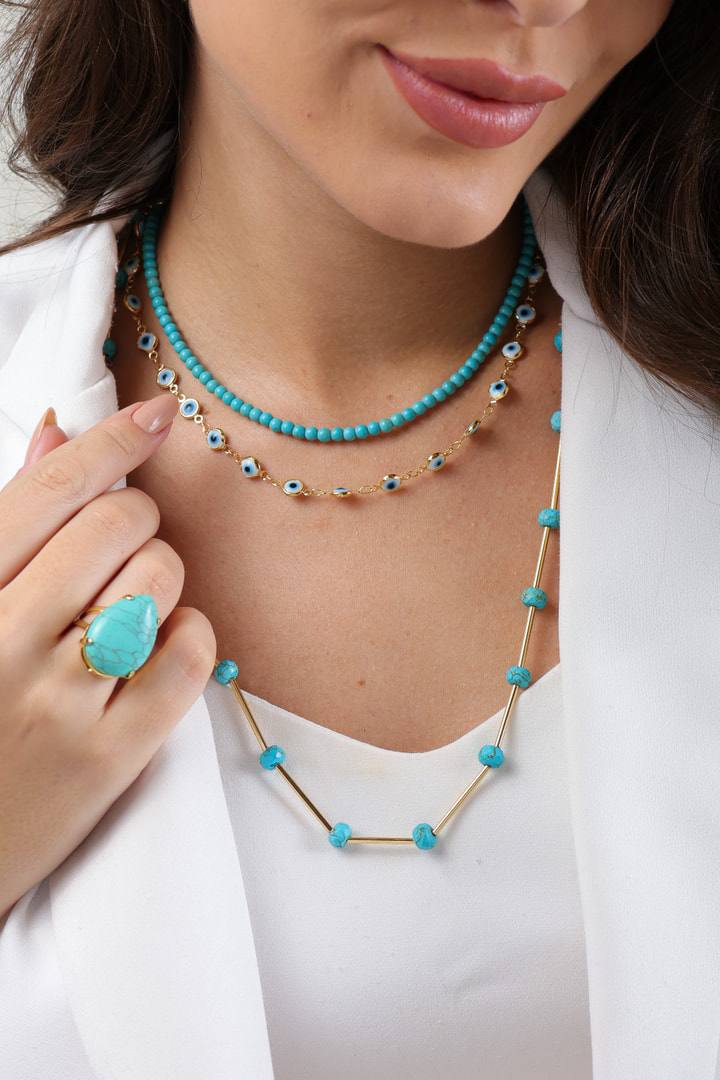 Natural Turquoise Beaded Necklace – 18k Gold - Plated | Bonita Jewels of Brazil - Bonita Jewels of Brazil