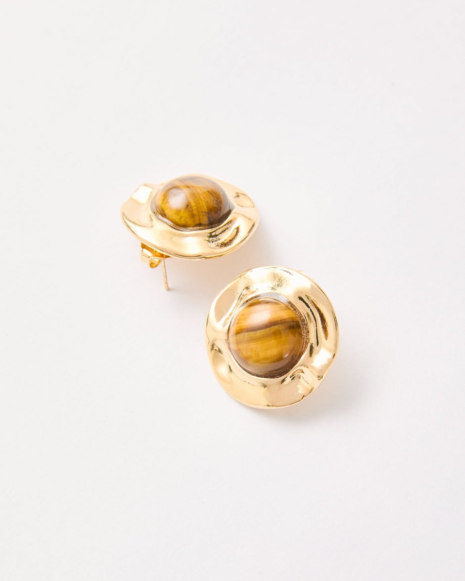 Organic Tiger Eye Stud Earrings – 18k Gold - Plated | Bonita Jewels of Brazil - Bonita Jewels of Brazil