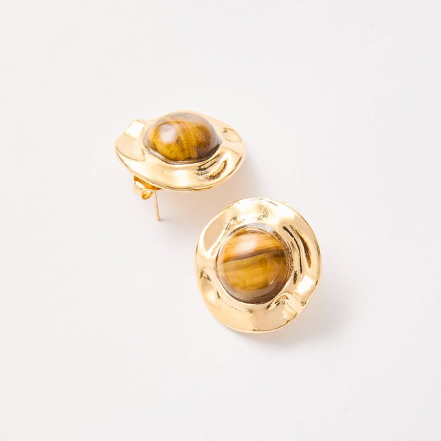 Organic Tiger Eye Stud Earrings – 18k Gold - Plated | Bonita Jewels of Brazil - Bonita Jewels of Brazil