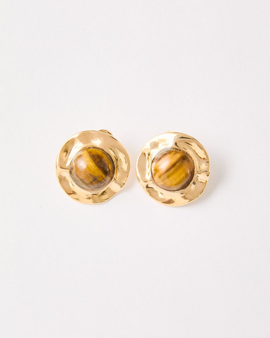 Organic Tiger Eye Stud Earrings – 18k Gold - Plated | Bonita Jewels of Brazil - Bonita Jewels of Brazil