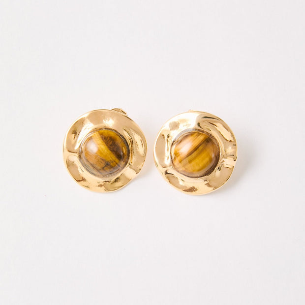 Organic Tiger Eye Stud Earrings – 18k Gold - Plated | Bonita Jewels of Brazil - Bonita Jewels of Brazil