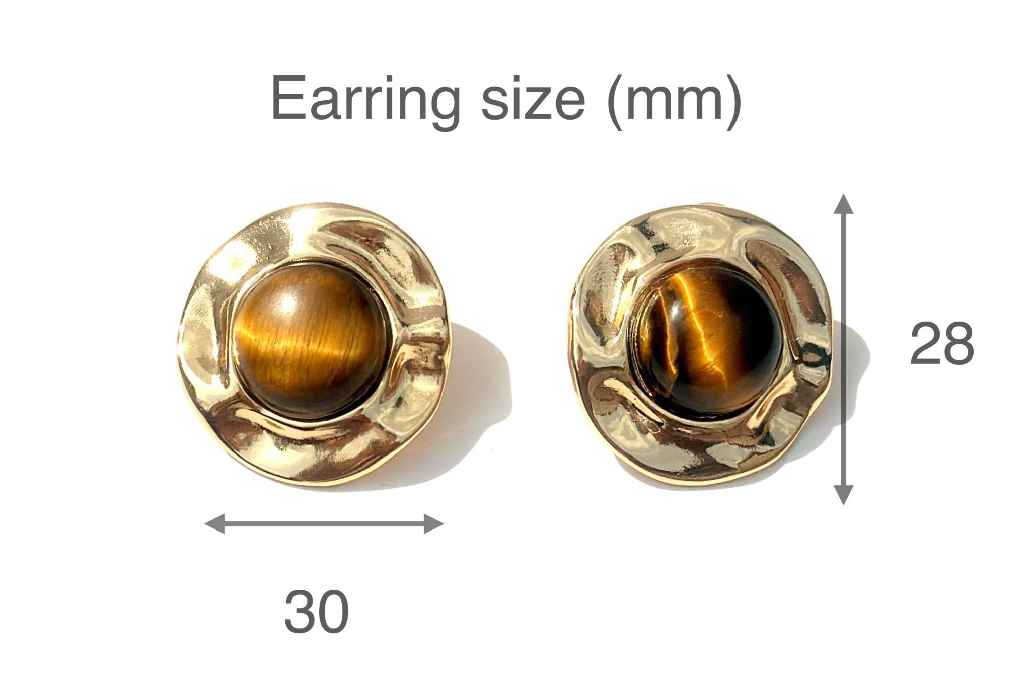Organic Tiger Eye Stud Earrings – 18k Gold - Plated | Bonita Jewels of Brazil - Bonita Jewels of Brazil