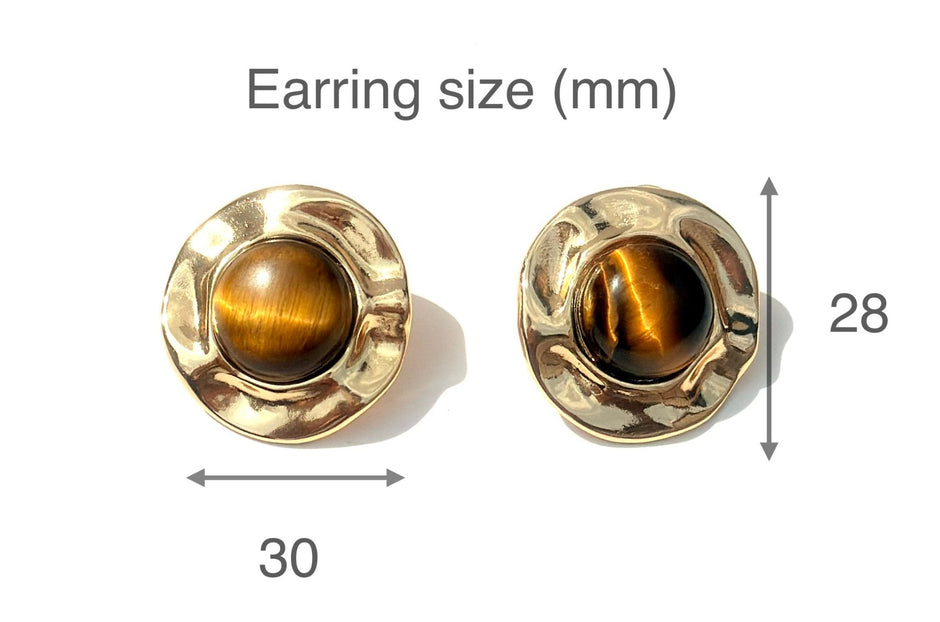 Organic Tiger Eye Stud Earrings – 18k Gold - Plated | Bonita Jewels of Brazil - Bonita Jewels of Brazil