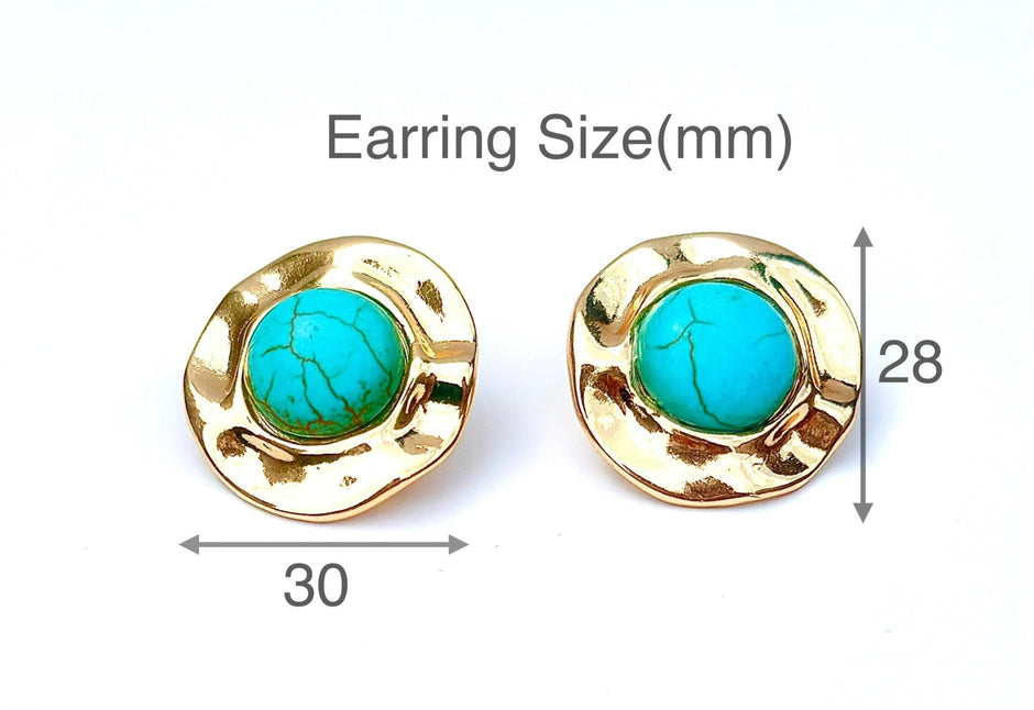 Organic Turquoise Stud Earrings – 18k Gold - Plated | Bonita Jewels of Brazil - Bonita Jewels of Brazil