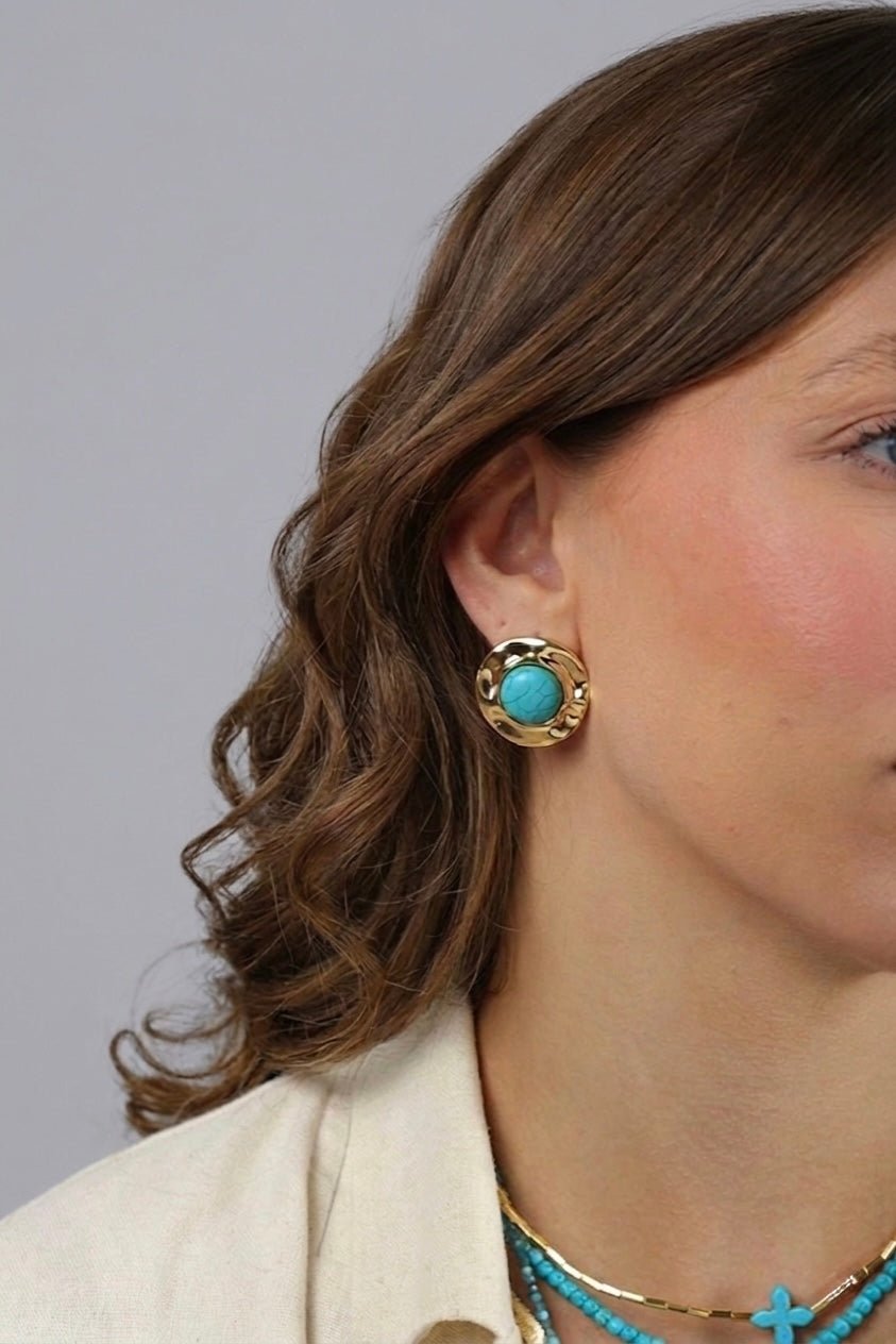 Organic Turquoise Stud Earrings – 18k Gold - Plated | Bonita Jewels of Brazil - Bonita Jewels of Brazil