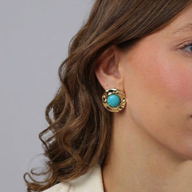 Organic Turquoise Stud Earrings – 18k Gold - Plated | Bonita Jewels of Brazil - Bonita Jewels of Brazil