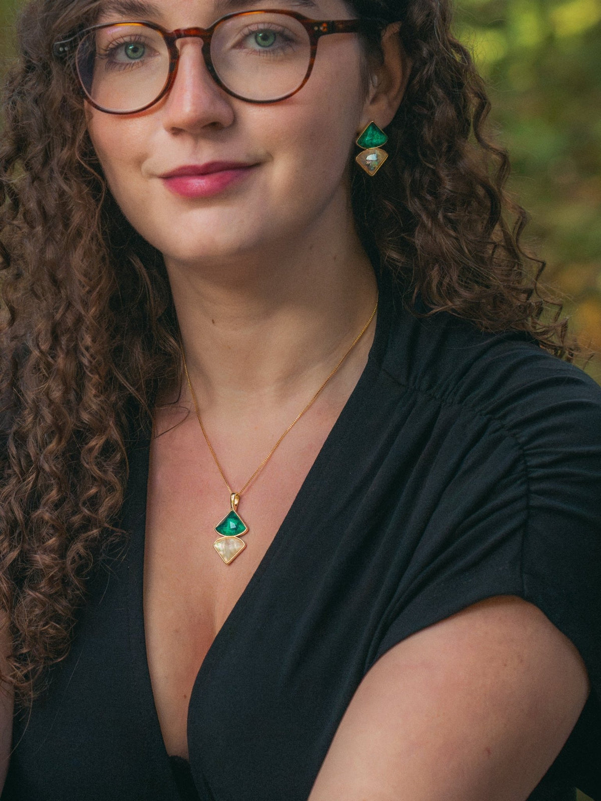 Reflexo Emerald & Sea Opal Necklace - Bonita Jewels of Brazil