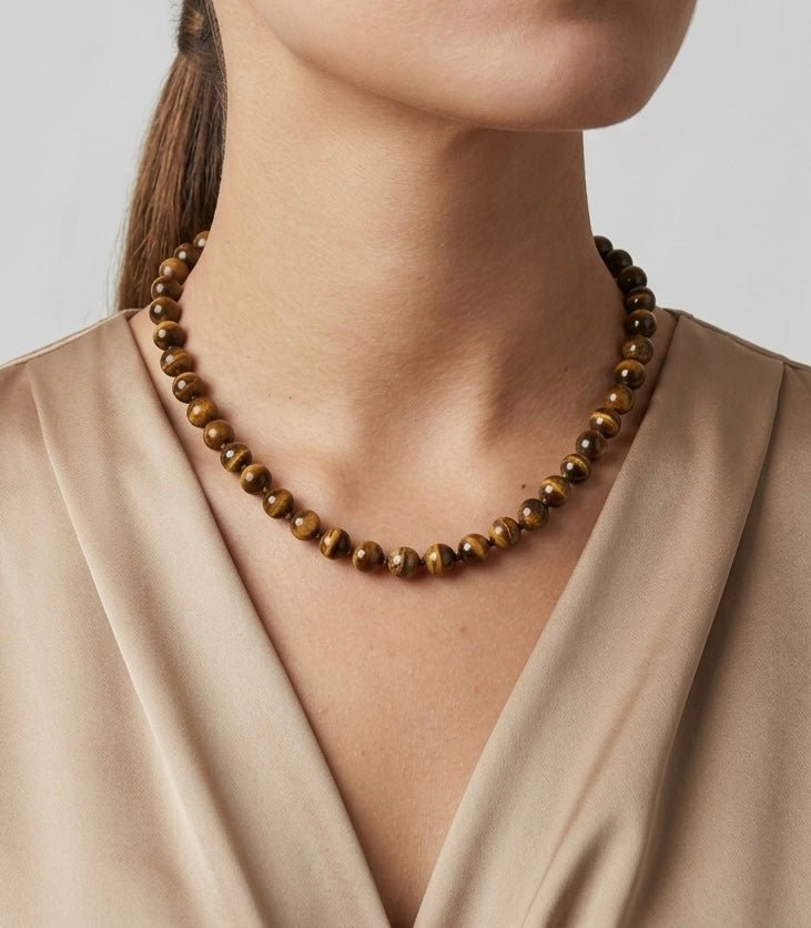 Tiger Eye Beaded Necklace – 18k Gold - Plated | Bonita Jewels of Brazil - Bonita Jewels of Brazil