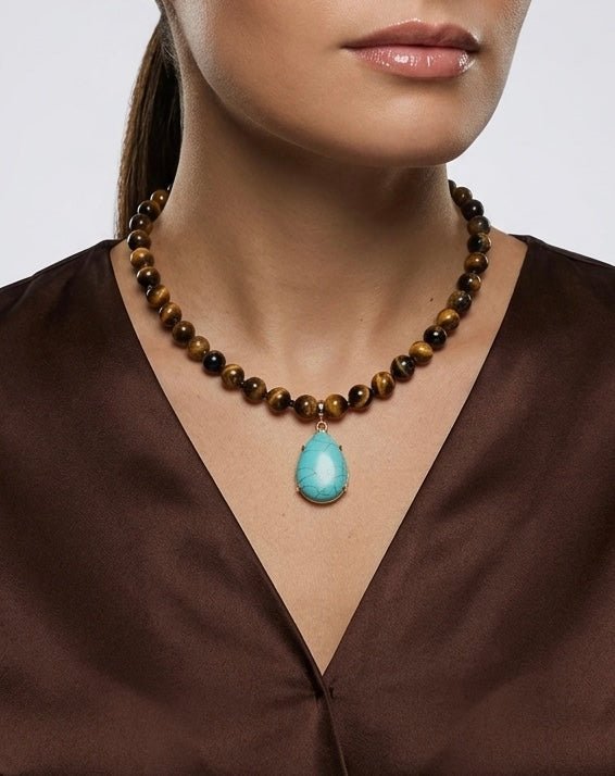 Tiger Eye Beaded Necklace – 18k Gold - Plated | Bonita Jewels of Brazil - Bonita Jewels of Brazil