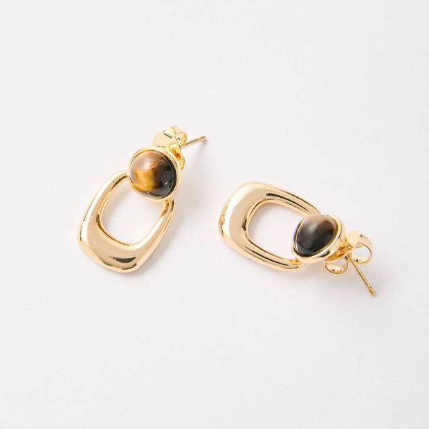 Tiger Eye Drop Earrings – 18k Gold - Plated | Bonita Jewels of Brazil - Bonita Jewels of Brazil