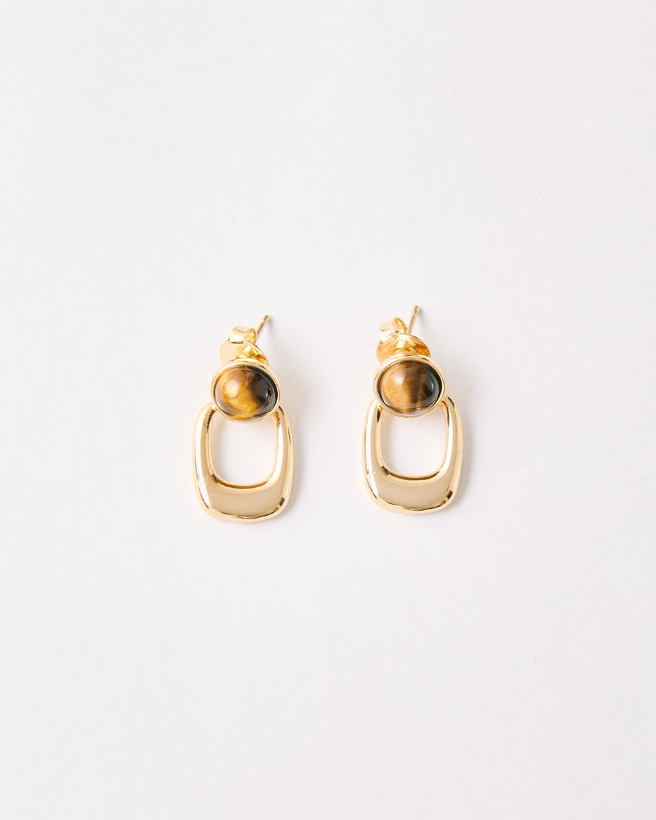 Tiger Eye Drop Earrings – 18k Gold - Plated | Bonita Jewels of Brazil - Bonita Jewels of Brazil