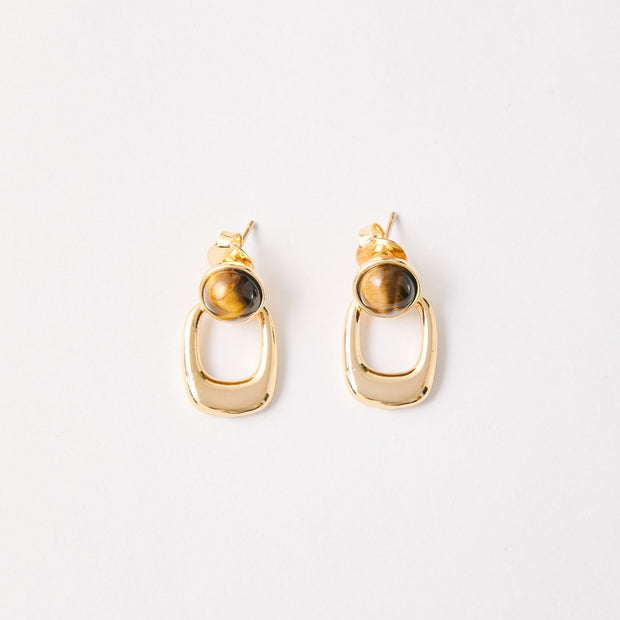 Tiger Eye Drop Earrings – 18k Gold - Plated | Bonita Jewels of Brazil - Bonita Jewels of Brazil
