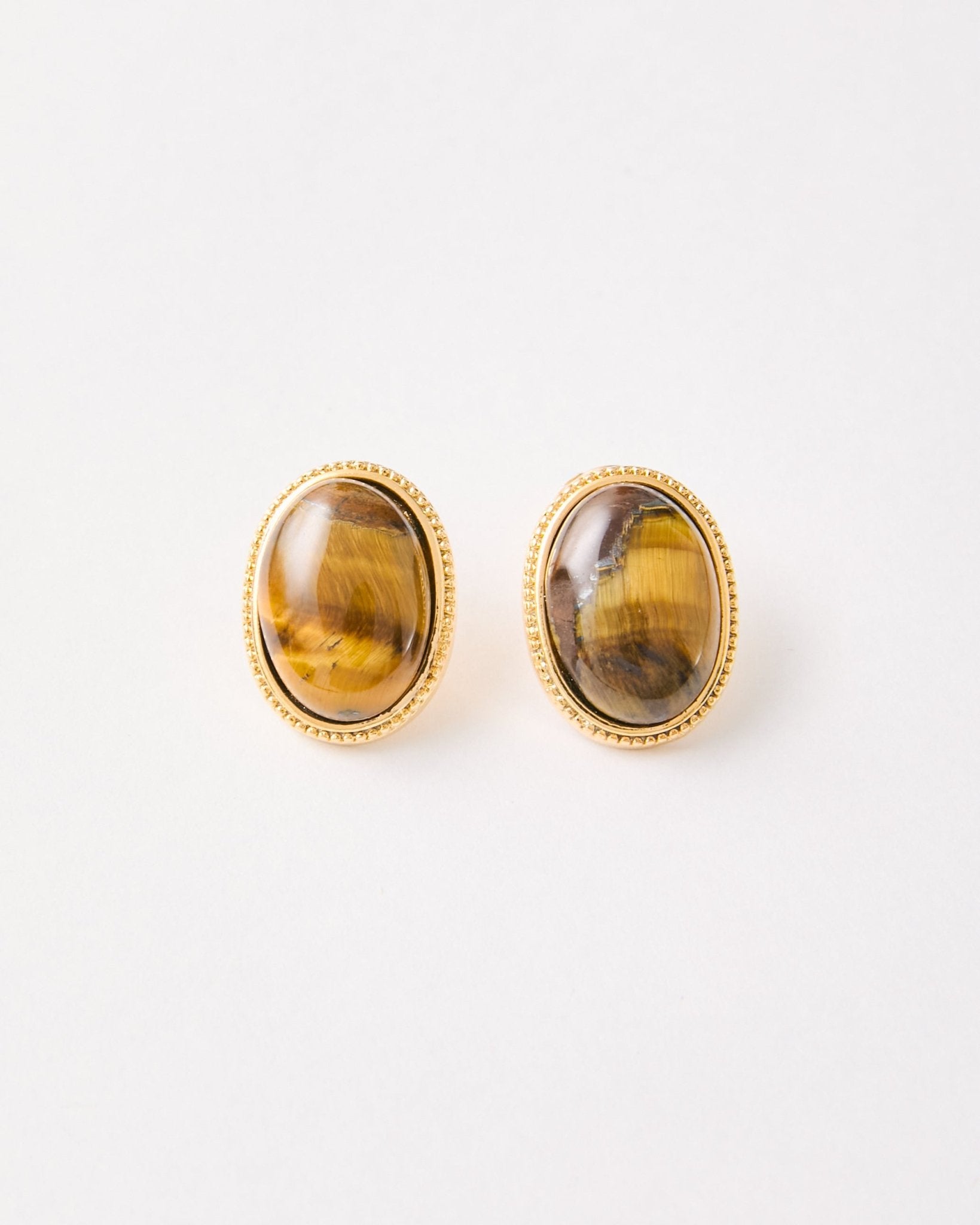 Tiger Eye Stud Earrings – 18k Gold - Plated | Bonita Jewels of Brazil - Bonita Jewels of Brazil