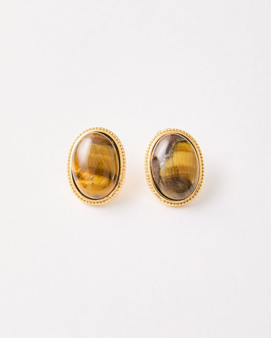 Tiger Eye Stud Earrings – 18k Gold - Plated | Bonita Jewels of Brazil - Bonita Jewels of Brazil