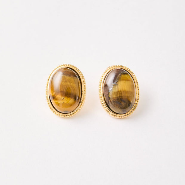 Tiger Eye Stud Earrings – 18k Gold - Plated | Bonita Jewels of Brazil - Bonita Jewels of Brazil