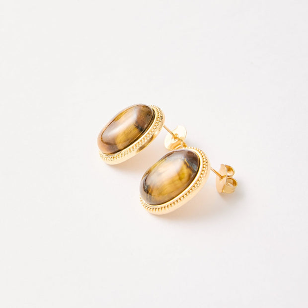 Tiger Eye Stud Earrings – 18k Gold - Plated | Bonita Jewels of Brazil - Bonita Jewels of Brazil