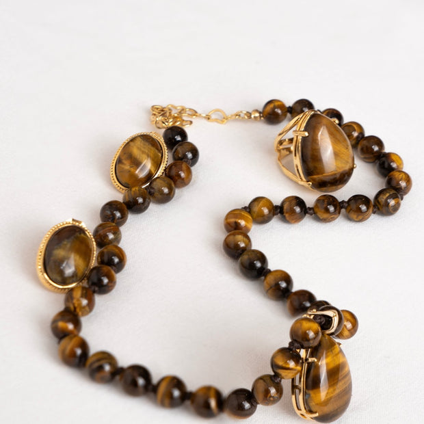 Tiger Eye Stud Earrings – 18k Gold - Plated | Bonita Jewels of Brazil - Bonita Jewels of Brazil