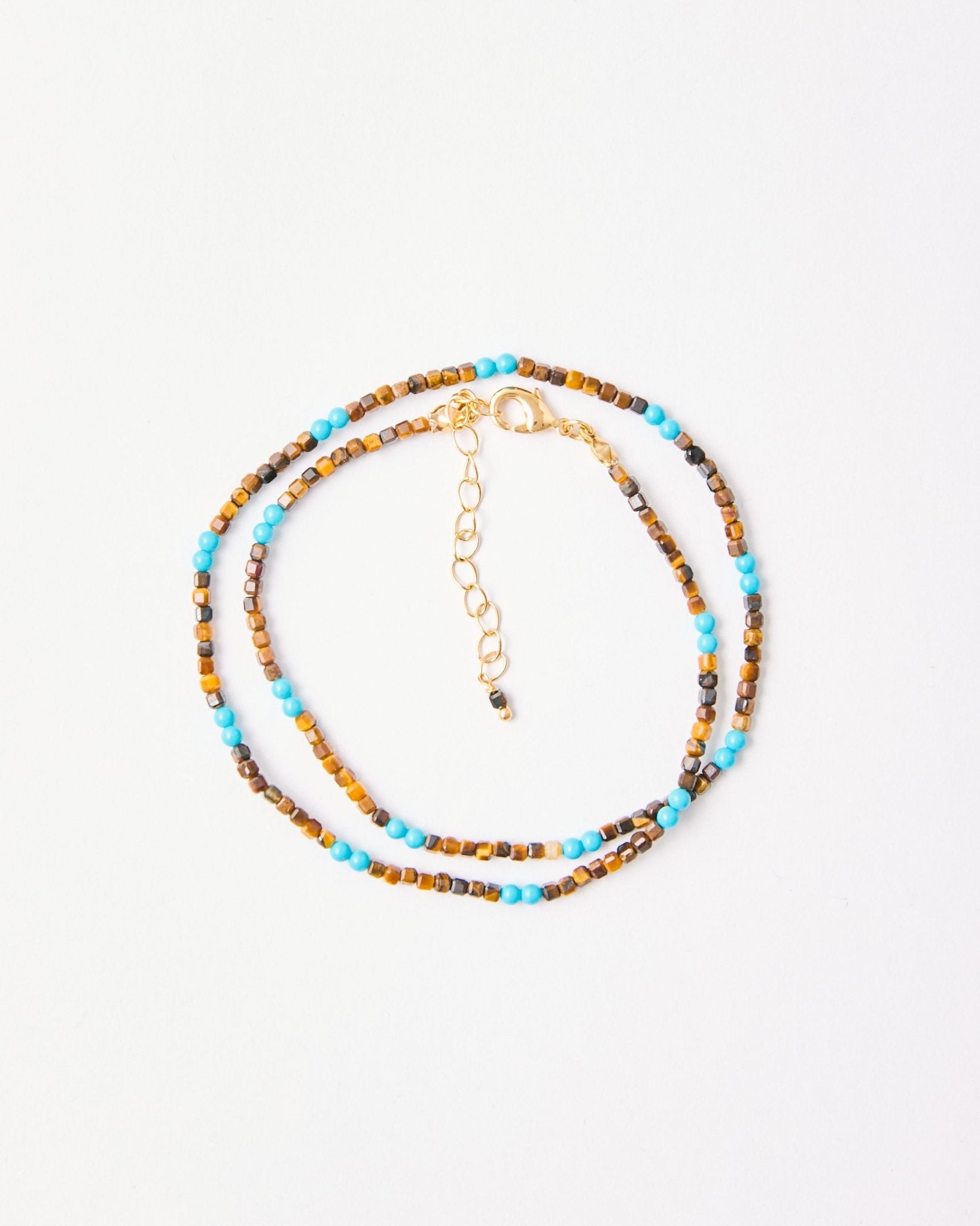 Tiger Eye & Turquoise Mini Bead Necklace – 18k Gold - Plated | Bonita Jewels of Brazil - Bonita Jewels of Brazil