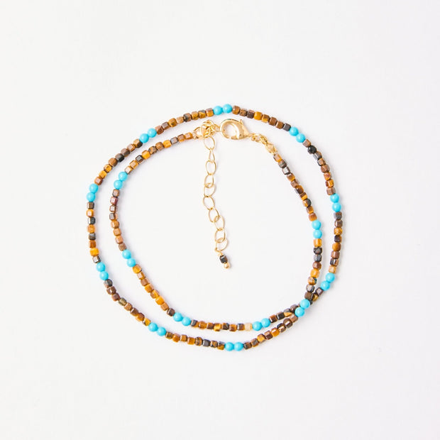 Tiger Eye & Turquoise Mini Bead Necklace – 18k Gold - Plated | Bonita Jewels of Brazil - Bonita Jewels of Brazil