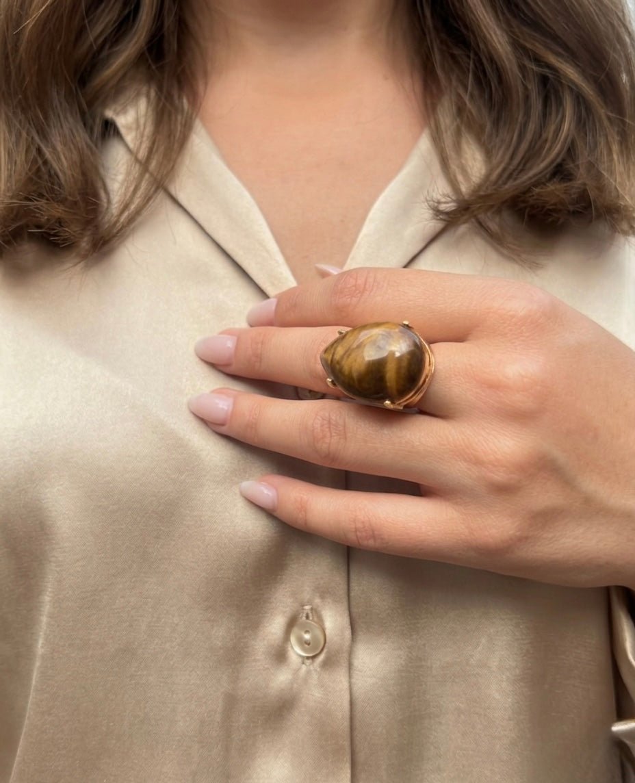 Tiger's Eye Teardrop Adjustable Ring – 18k Gold - Plated | Bonita Jewels of Brazil - Bonita Jewels of Brazil