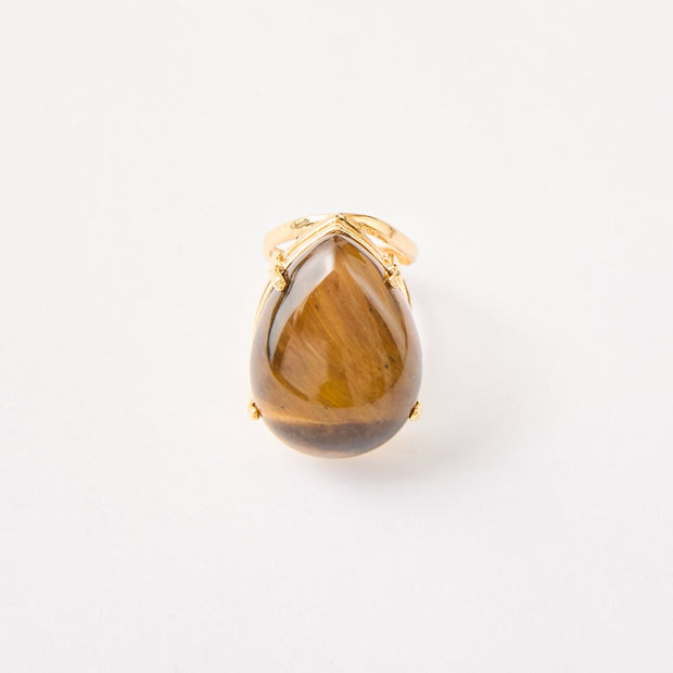 Tiger's Eye Teardrop Adjustable Ring – 18k Gold - Plated | Bonita Jewels of Brazil - Bonita Jewels of Brazil