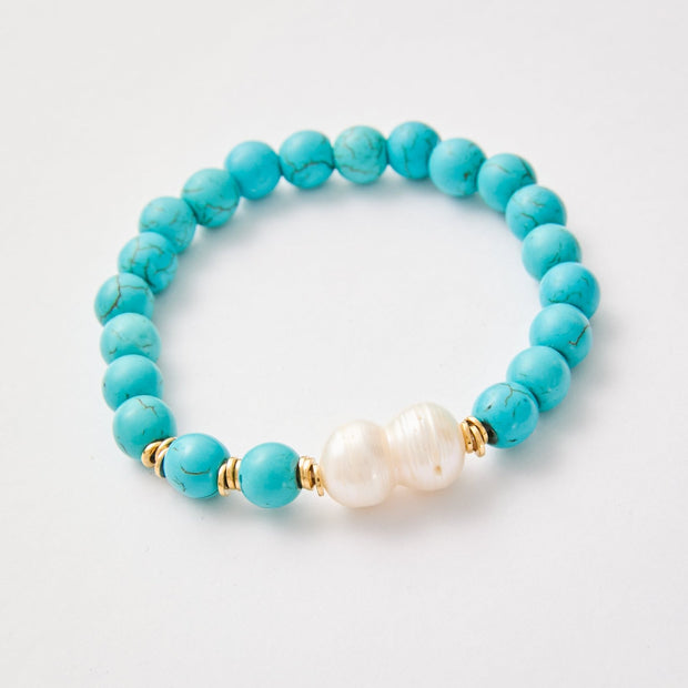 Turquoise & Freshwater Pearl Bracelet – 18k Gold - Plated | Bonita Jewels of Brazil - Bonita Jewels of Brazil