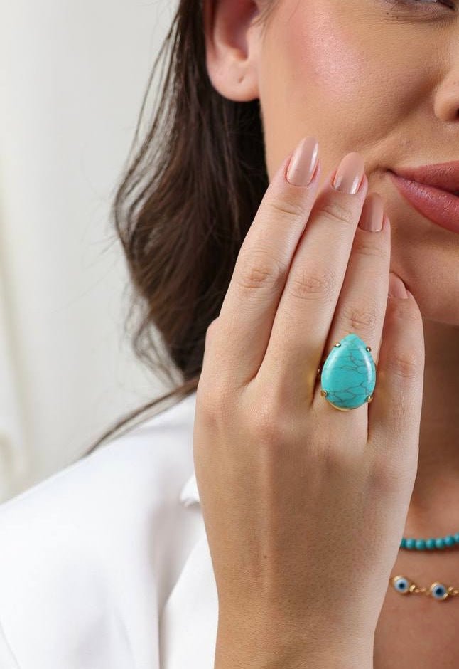 Turquoise Teardrop Adjustable Ring – 18k Gold - Plated | Bonita Jewels of Brazil - Bonita Jewels of Brazil