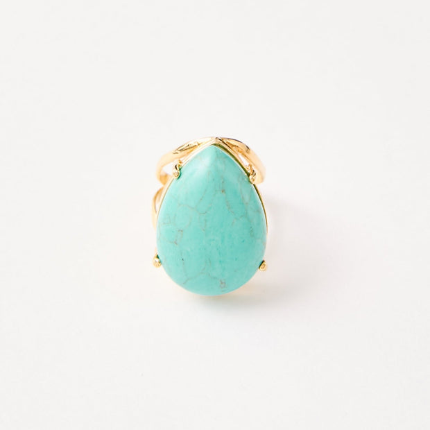 Turquoise Teardrop Adjustable Ring – 18k Gold - Plated | Bonita Jewels of Brazil - Bonita Jewels of Brazil